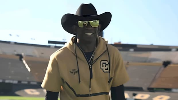 Deion Sanders at Folsom Field during practice